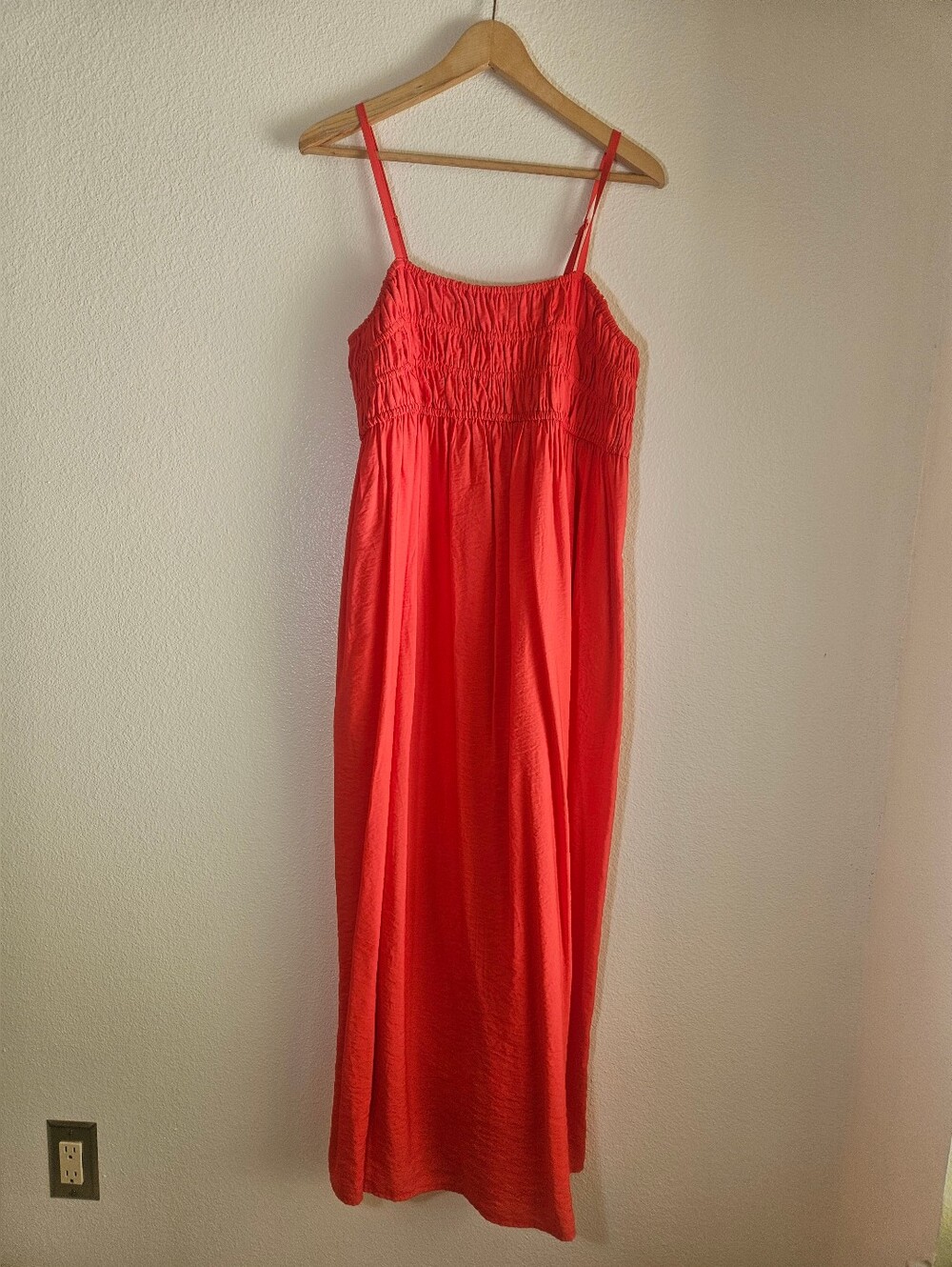 NWOT a new day Coral-Red Smocked Bodice Maxi Dress